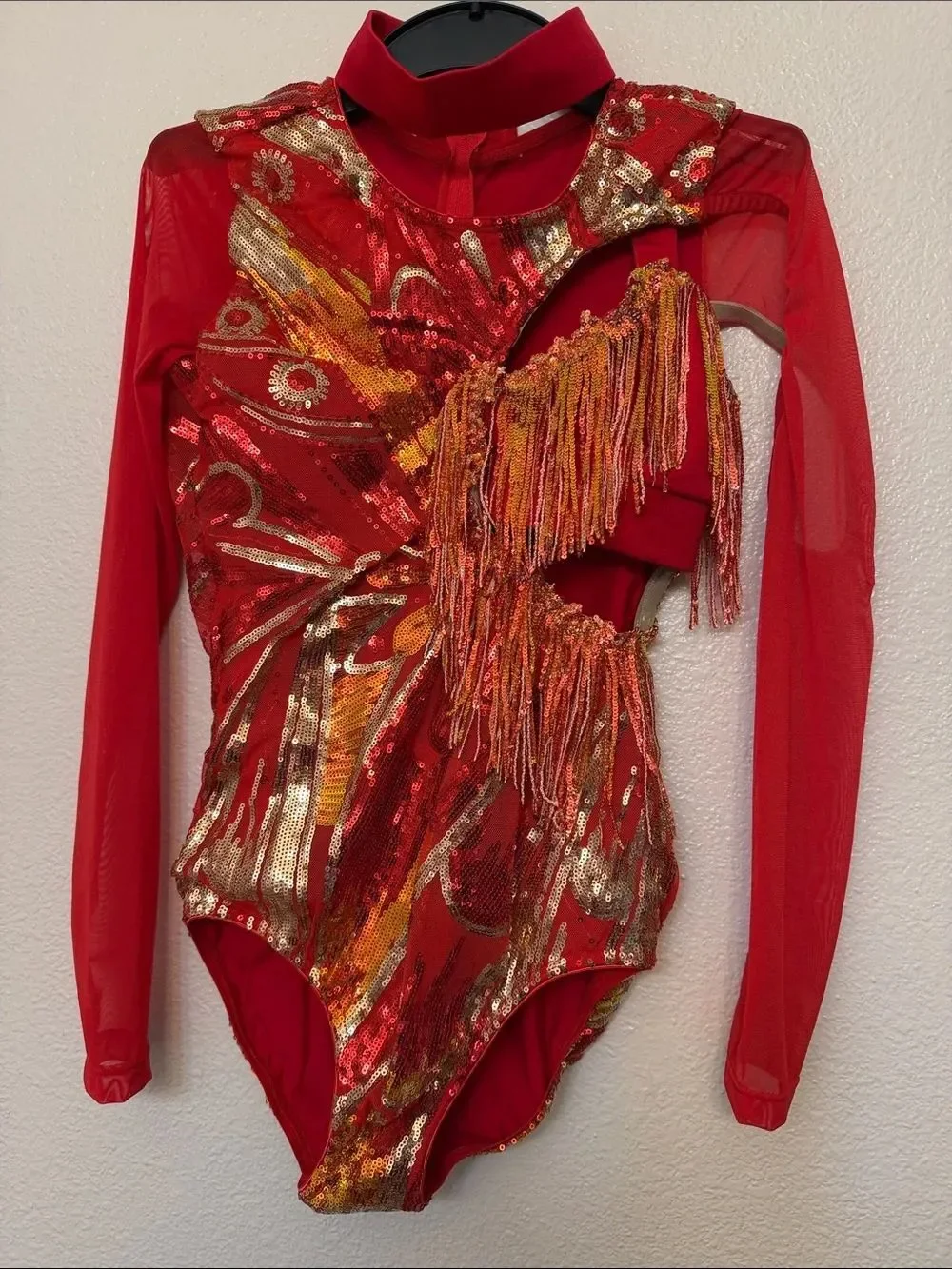 Tenth House fire solo Dance costume red jazz fringe edgy IMPULSE TH24167 SA adul